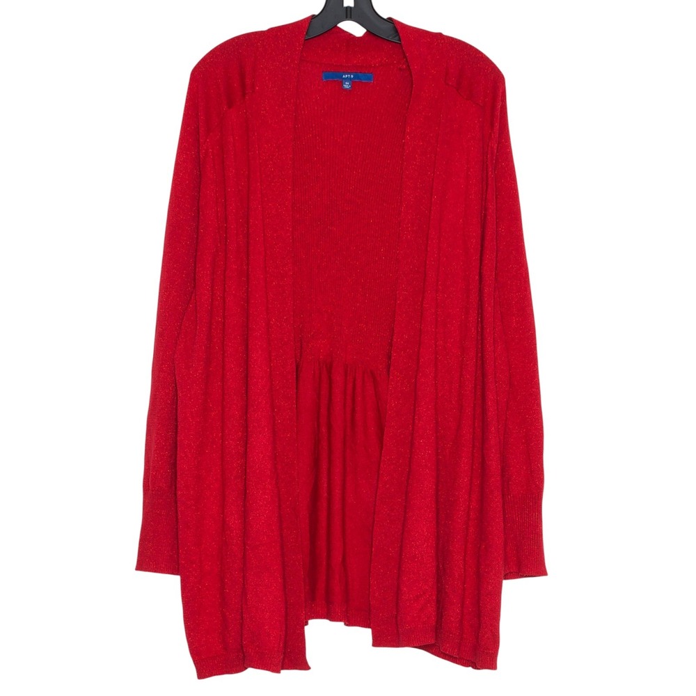 Apt 9 Open Front Cardigan Shimmer Holiday Christmas Minimalist Red Plus Size 3X